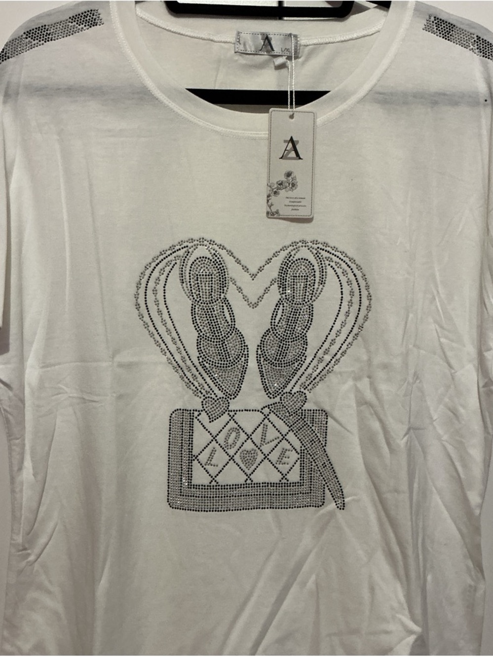 White Rhinestone Heart & Purse Graphic Tee - Women